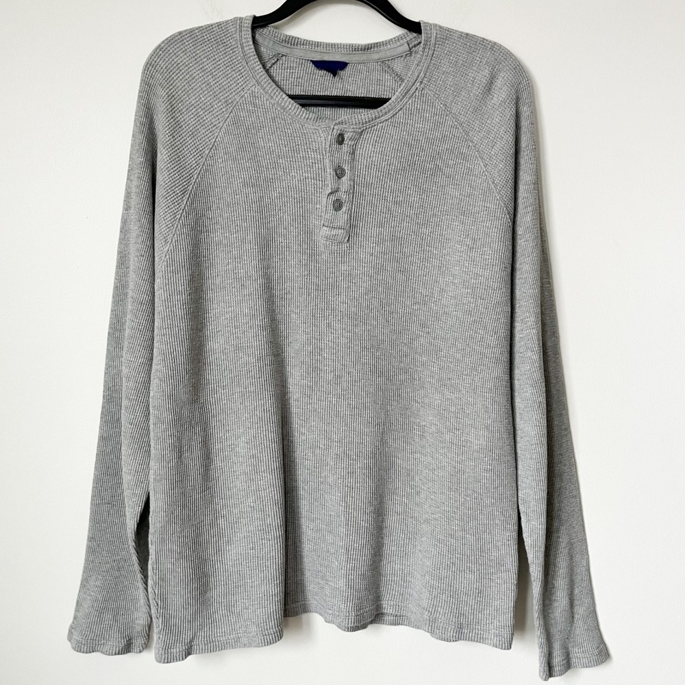Aeropostale Waffle Thermal Henley Long Sleeve Shirt‎ Mens XL Gray